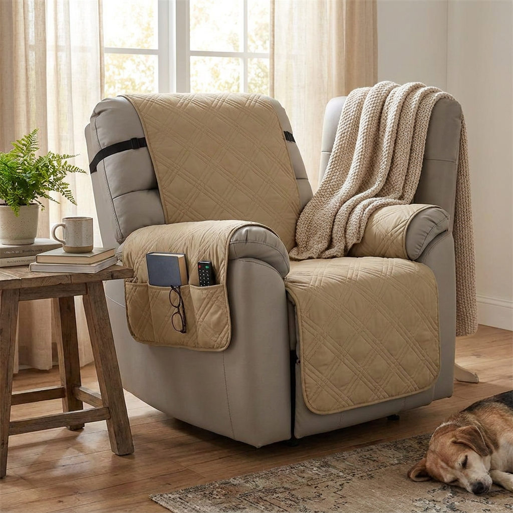 Waterproof Quilted Recliner Arm Chair Slip Cover lifestyle